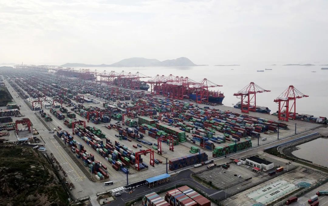 11月3日拍摄的上海洋山港集装箱码头（无人机照片）。新华社记者 丁汀 摄