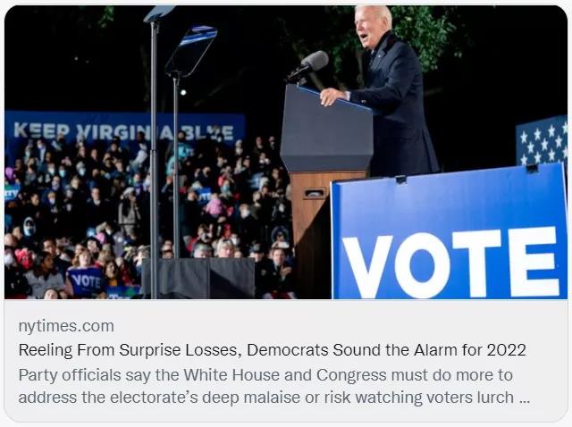 经历了意外的失利，民主党为2022年拉响了警报。/社交媒体截图