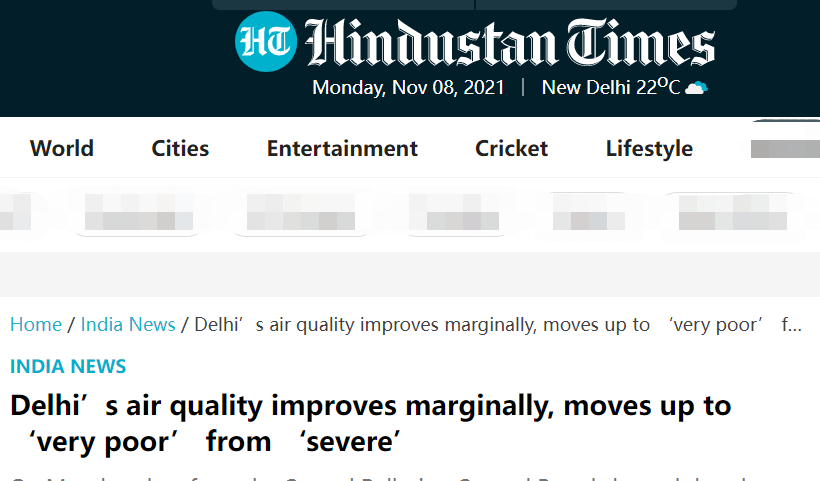 印媒：印度首都空气质量终于有所改善，从“严重污染”变为“非常差”