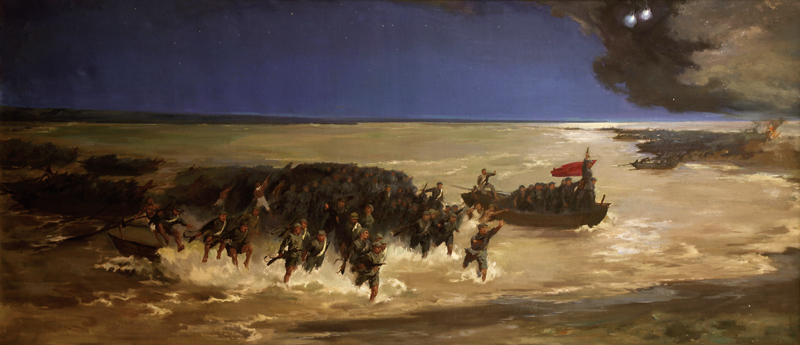 油画《夜渡黄河》