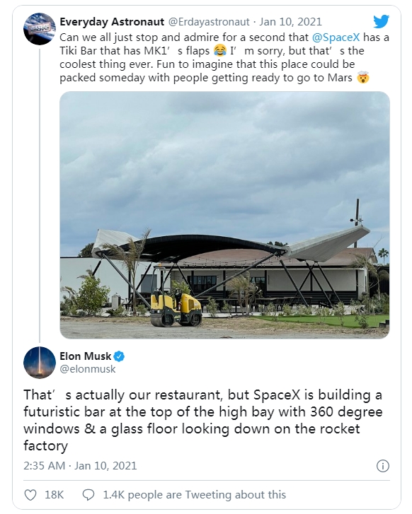 SpaceX正在德州的星际飞船工厂建造一个“未来酒吧”