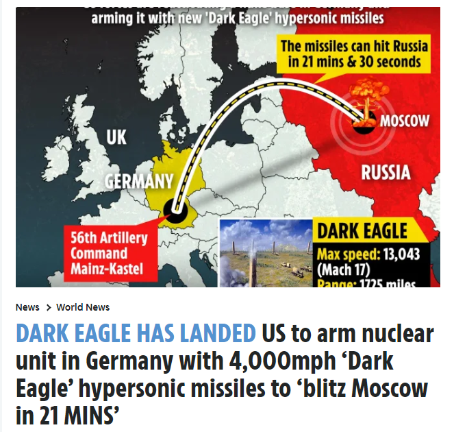 英媒：美国高超声速导弹可21分钟“闪电攻击莫斯科”