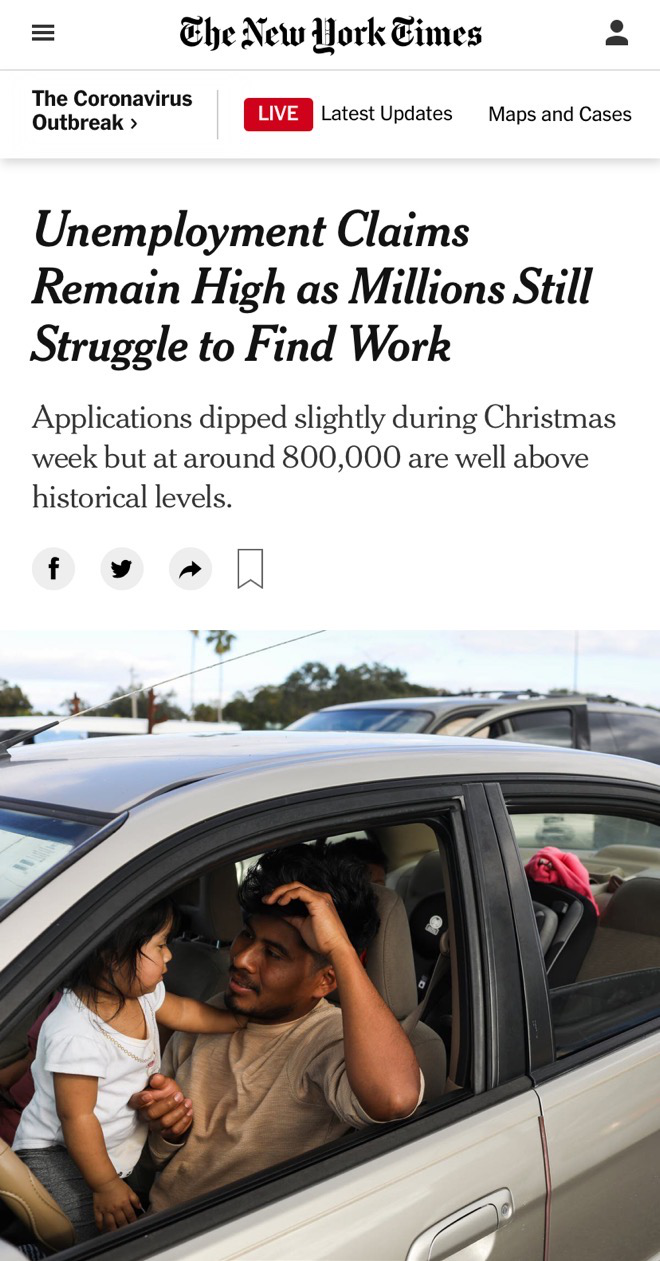 近400万美国人半年没工作 中产阶级也开始领救济粮了