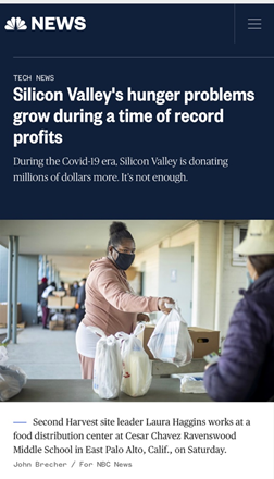 △美国全国广播公司指出，硅谷也面临饥饿问题