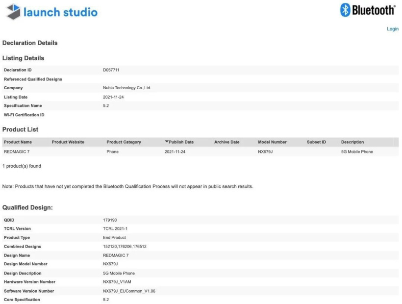 红魔游戏手机7通过蓝牙认证:消息称将搭载高通骁龙8 Gen1