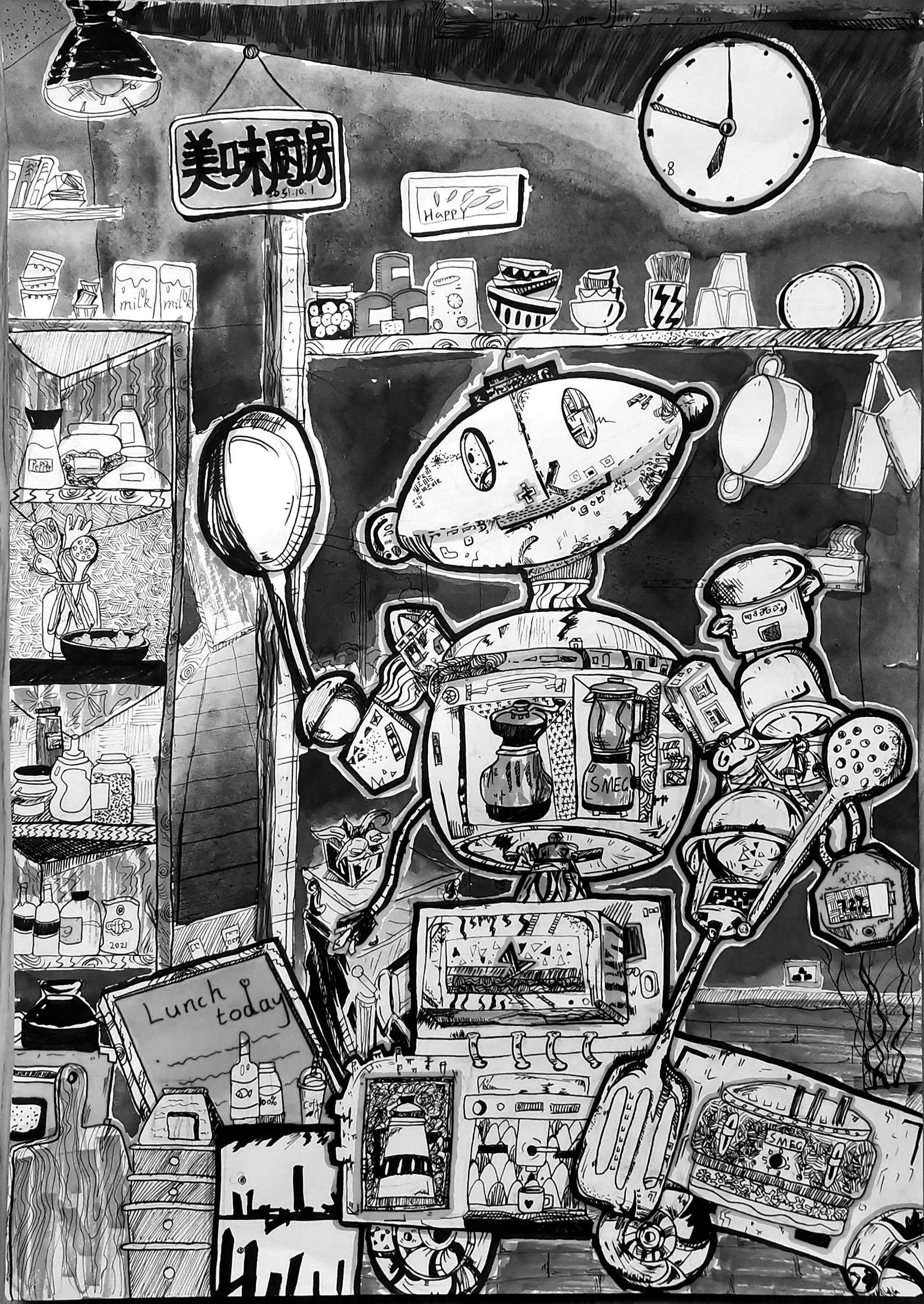 智能学校  n柴晨妤 指导老师 汤洪流(2021年市科幻画一等奖)