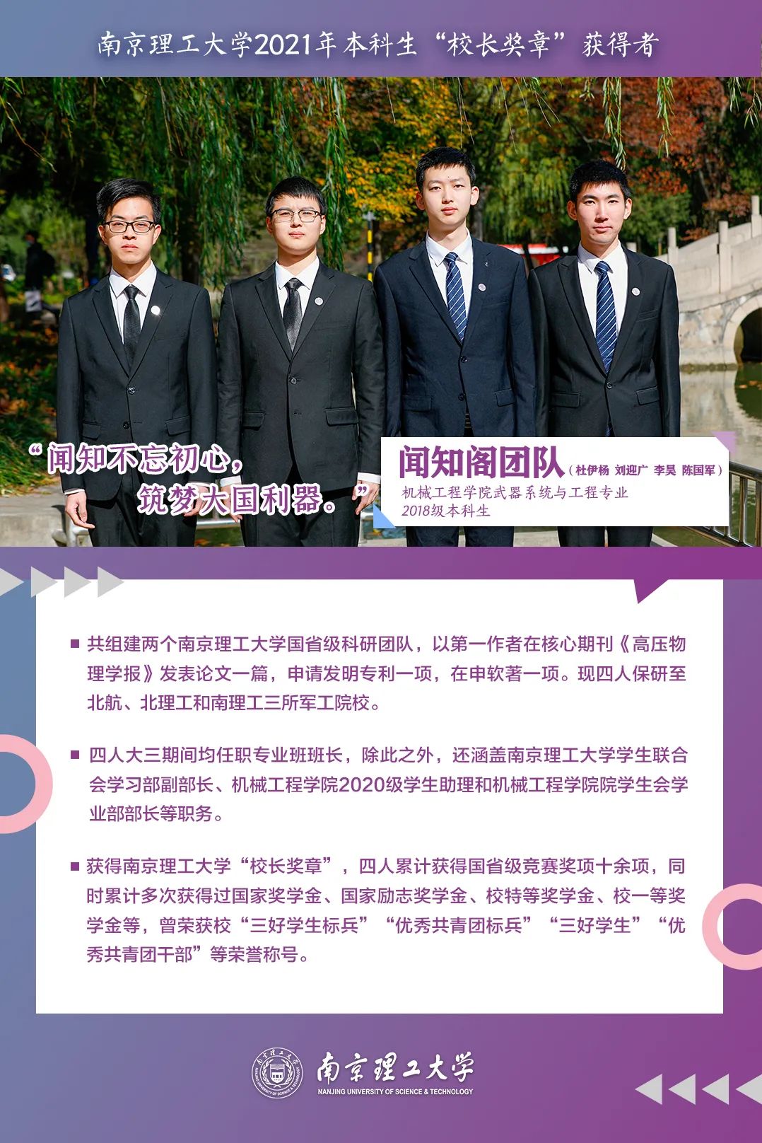青春榜样！他们是南京理工大学2021年“校长奖章”获得者！