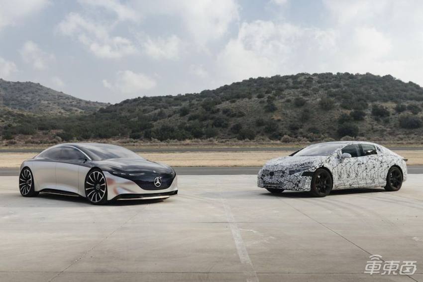 ▲奔驰EQS概念车（左）及量产版测试车（右）