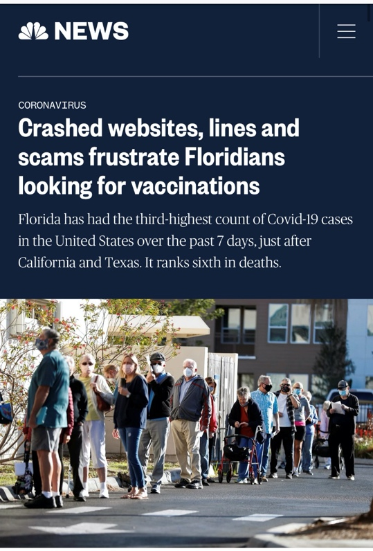 △全国广播公司报道：疫苗预约网站崩溃、电话打不通、疫苗诈骗频发让佛罗里达州居民沮丧
