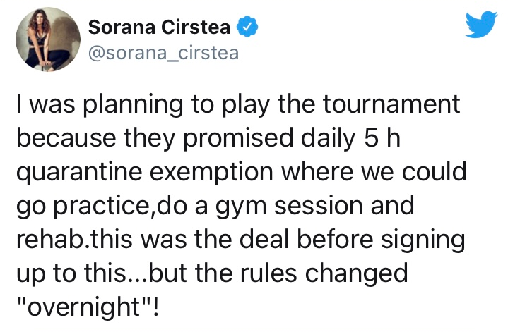 △罗马尼亚选手科斯蒂亚称“我计划参加比赛，因为他们承诺每天有5小时的可以去练习、健身、进行康复训练。这是在签约之前的协议…但规则在“一夜之间”改变了！”