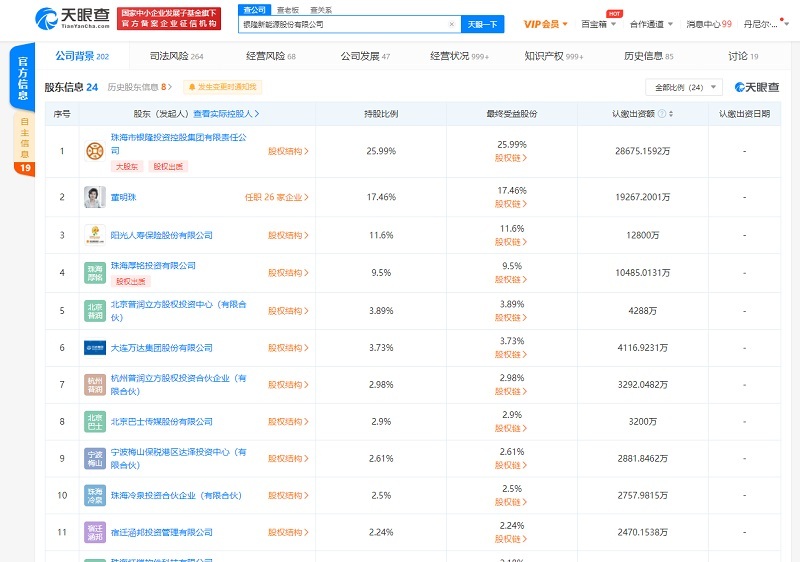 银隆新能源被列被执行人：执行标的超273万 董明珠在该公司任董事