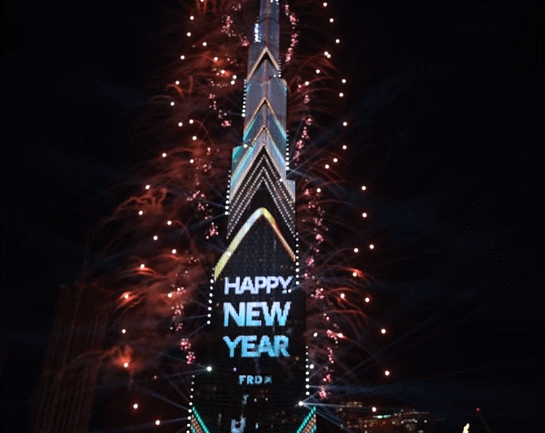 ▲ 世界第一高楼上演烟花灯光秀。（图源：迪拜媒体）