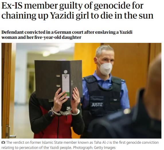 被判种族灭绝罪前isis成员买5岁女孩当奴隶锁在烈日下活活晒死