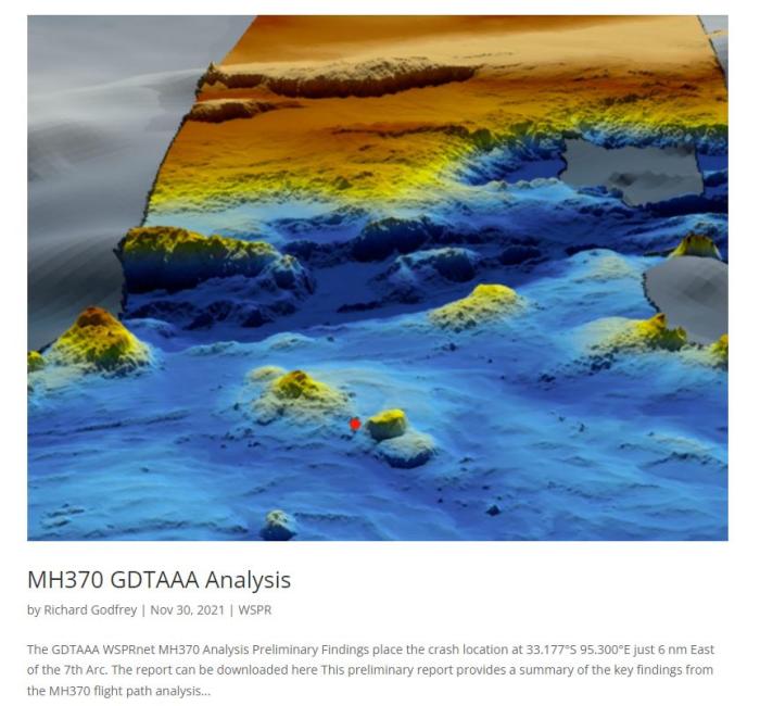 英国航空工程师理查德 戈弗雷(Richard Godfrey)在11月30日发布的报告中声称，马航MH370坠机的主要地点是在断岭脚下。图片来源：理查德 戈弗雷报告截图。