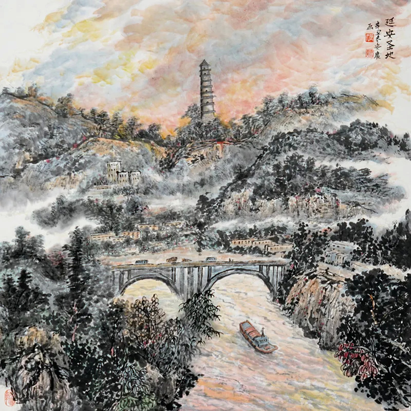 张安庆 延安圣地 70×70cm 中国画▲张曙光 红色西柏坡 192×162cm