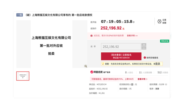 王思聪名下企业熊猫互娱被拍卖1100万债权：此前还债20亿