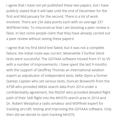 ↑戈弗雷在“搜寻MH370”网站上回应对其方法的质疑。