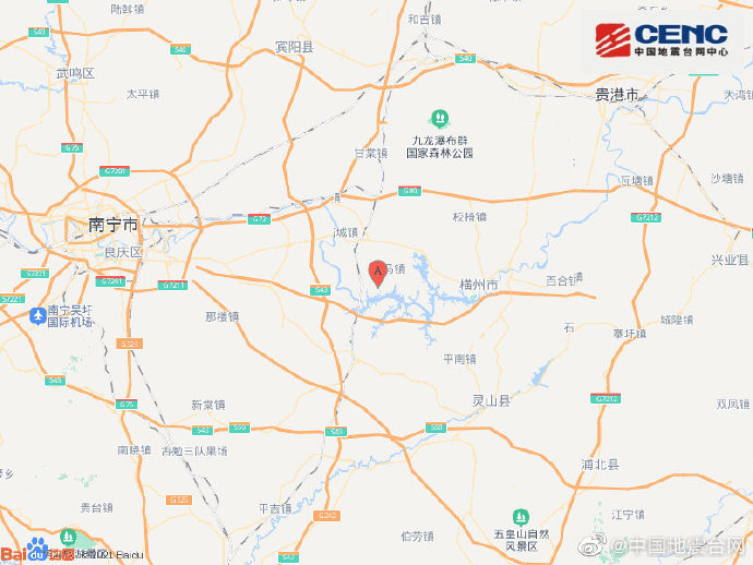 广西南宁市横县附近发生3.3级左右地震