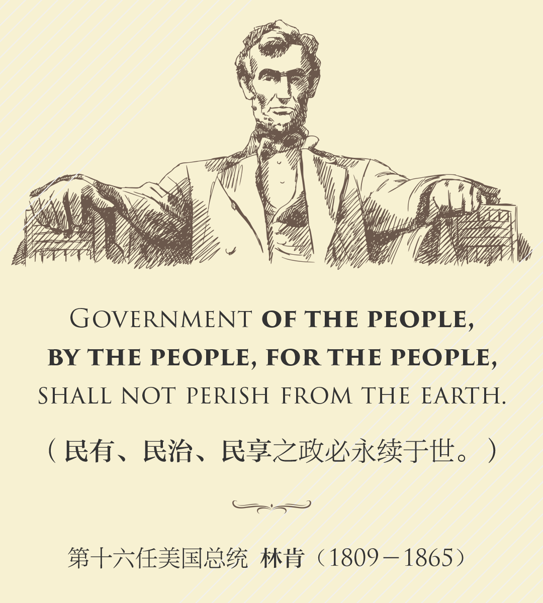 ▲ 1863年，时任美国总统林肯在著名的葛底斯堡演说中，提出了“民有、民治、民享”。