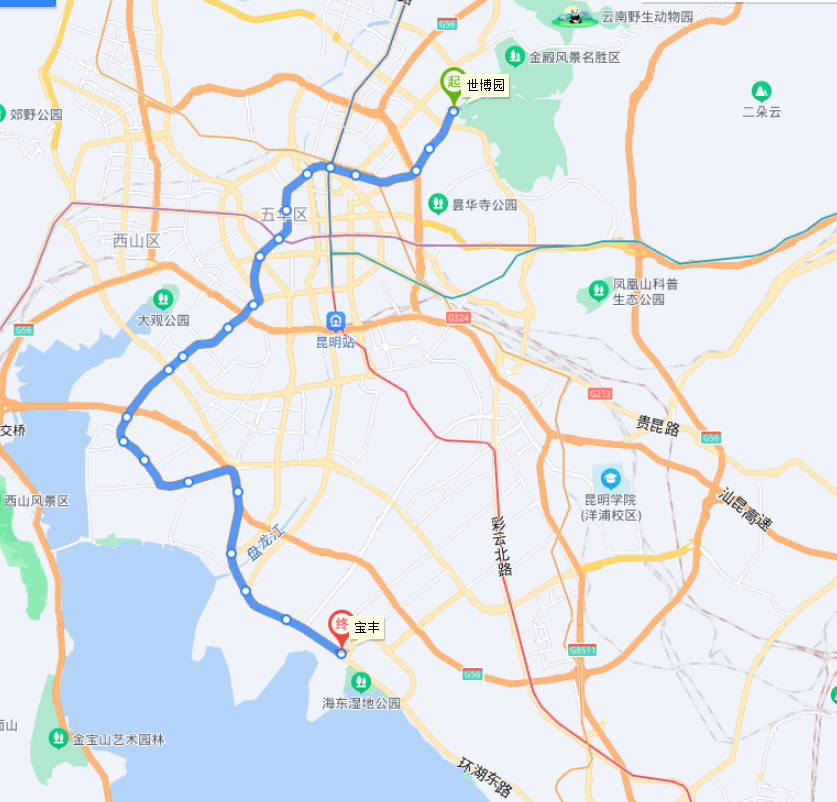 昆明地铁5号线线路.截图于百度地图