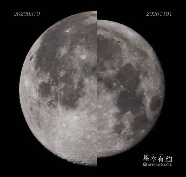 天津市南开中学星尘天文社社员张诣扬拍制的2020年“最大满月”和“最小满月”对比图。（本人供图）