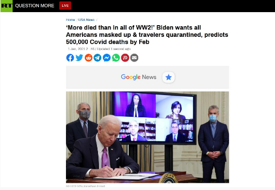 40万美国人已经死亡 拜登：这比美国在二战期间死亡总人数都多