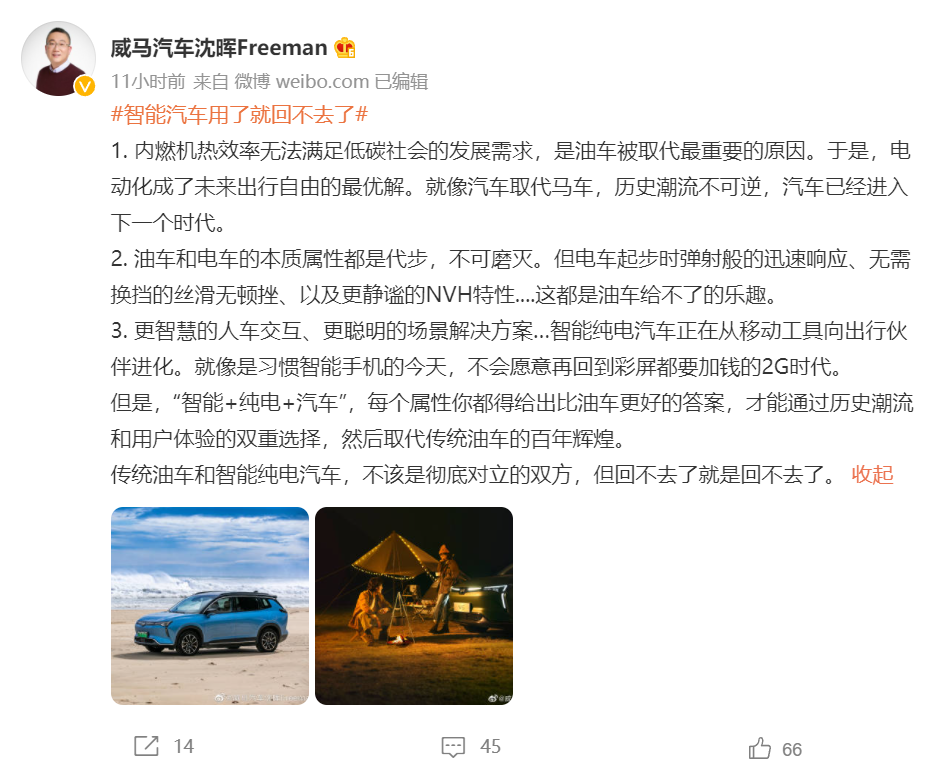 沈晖谈智能纯电汽车：用了就回不去了