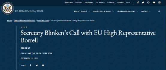 继续操弄！布林肯和欧盟高官通话，又扯立陶宛问题