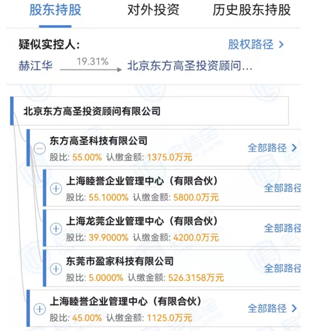 北京东高股权结构图。图片来源：启信宝截图