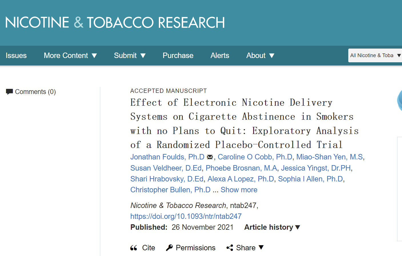 图注：报告发布在尼古丁与烟草研究协会的官方期刊上。
