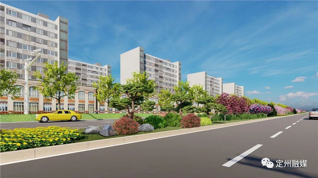 定州这条主干道增设中央绿化隔离带工作正在进行中