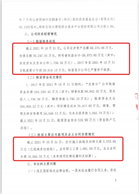 《关于“宝家云”公司经营情况和财务状况的审计调查专报》部分截图