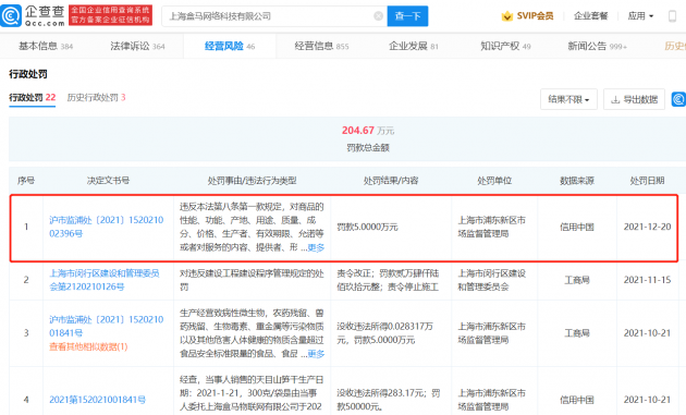 盒马因虚假榴莲广告 被罚5万元