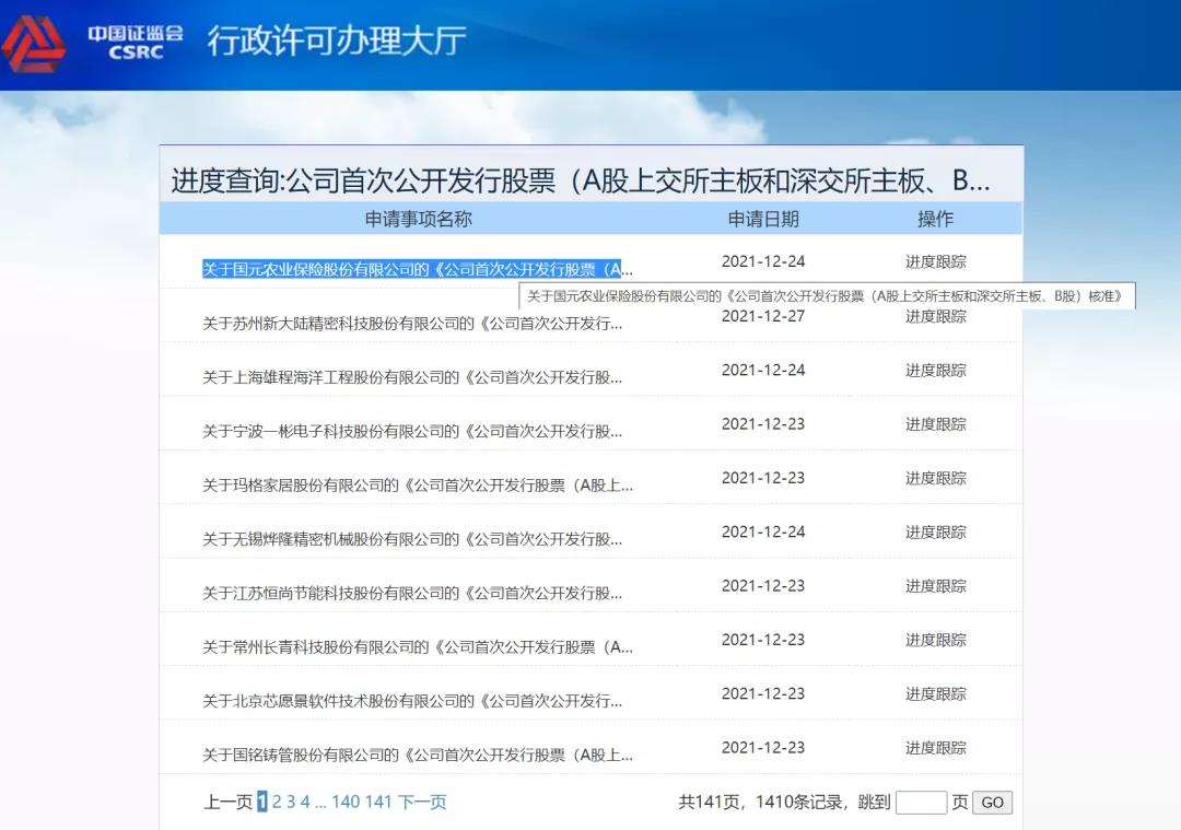 “冲刺第六家上市险企！国元农险IPO申请进入发行审核阶段