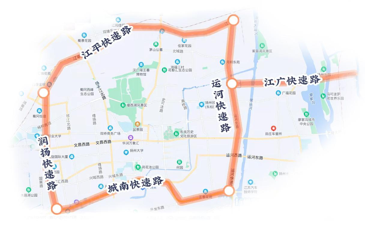扬州城市快速内环 &nbsp;线路示意图 &nbsp;制图 沈丹旎 王萌