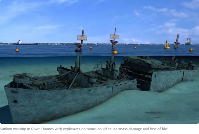 胆战心惊美国二战沉船载1400吨炸药或引发泰晤士河大爆炸