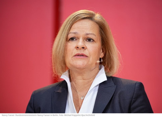 德国内政部长南希·费泽尔。图源：德新社截图