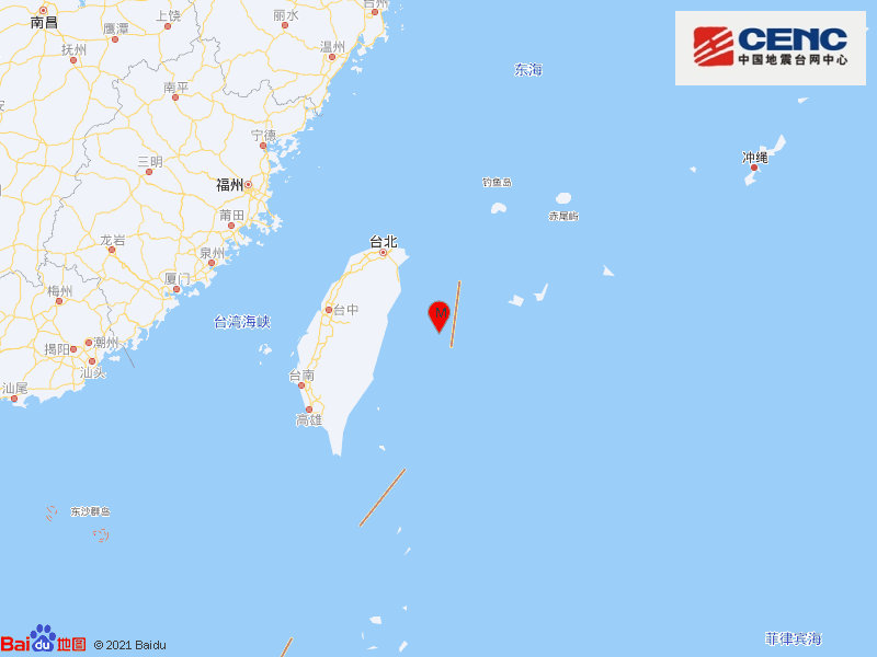 台湾花莲县海域发生5.1级地震，震源深度20千米