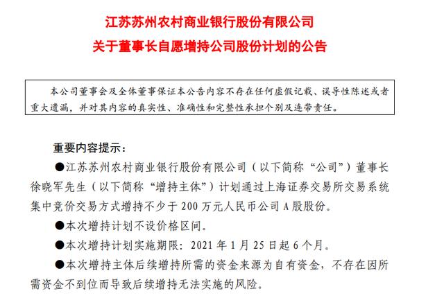 盈利增速下滑、股价低迷 苏农银行新任董事长200万增持自家股票