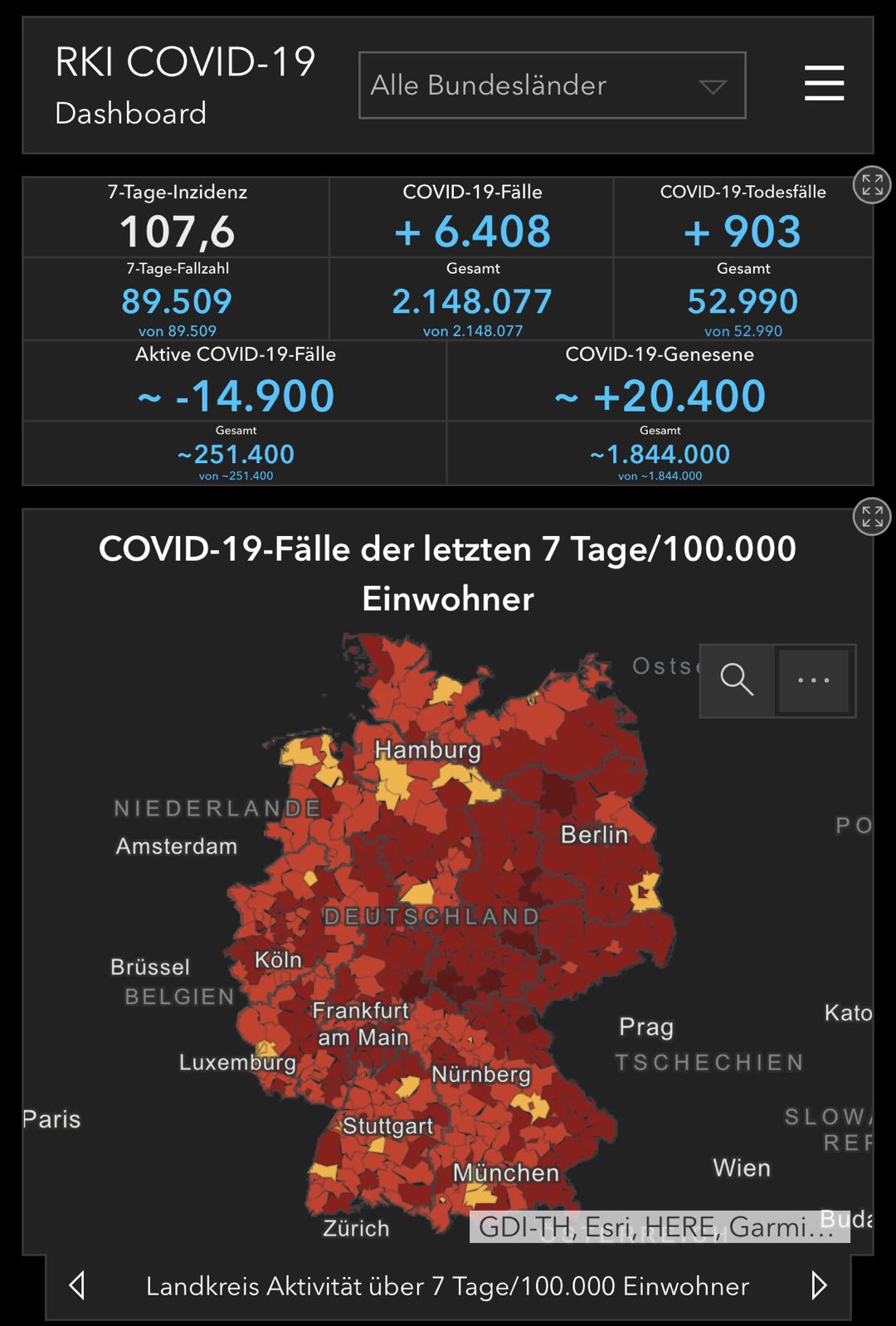 德国新增新冠肺炎确诊病例6408例 累计确诊2148077例