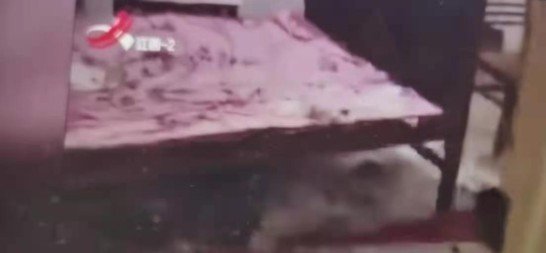 1999年的电视节目拍摄的案发现场,殷建华的尸体在床边的铁笼里,小木匠
