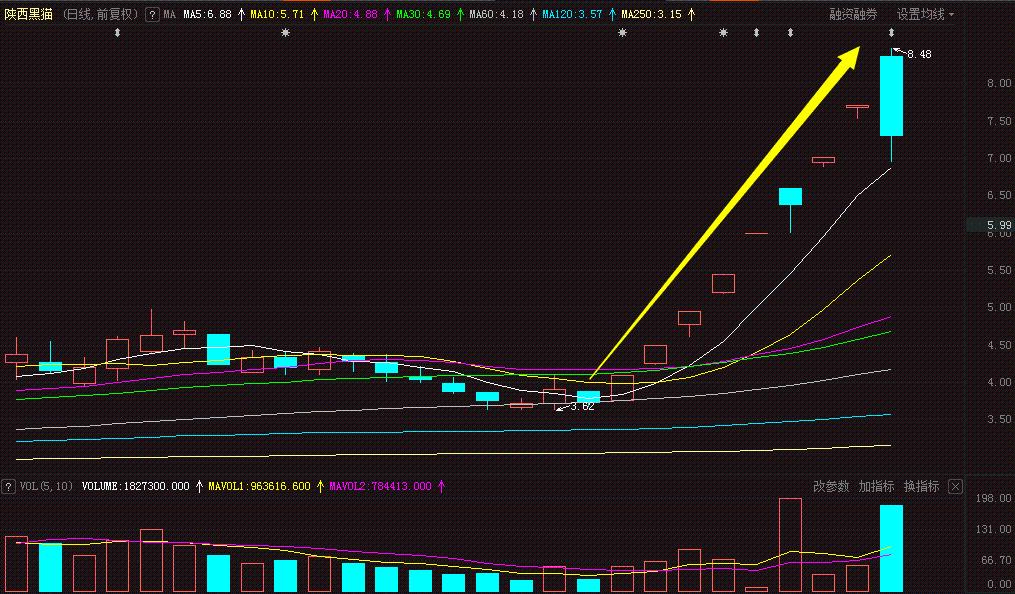 陕西黑猫今日分时图及近期日K线图