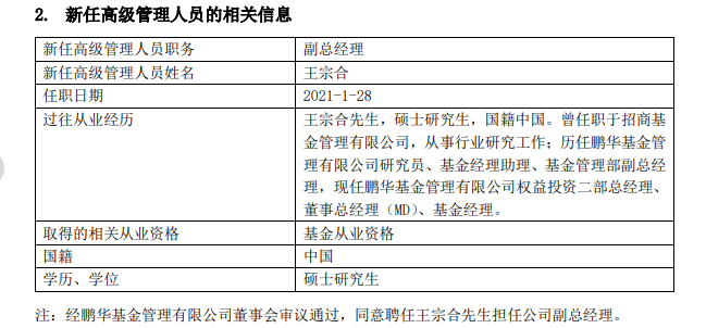 王宗合、梁浩“绩优则仕”，双双升任鹏华基金副总经理