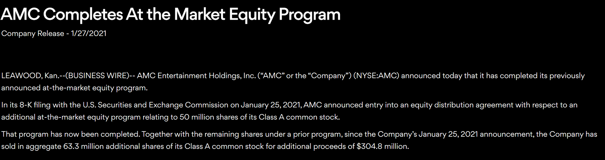 完美时机！AMC院线宣布完成股票出售计划 无碍股价疯涨