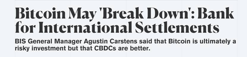 比特币很可能会彻底崩溃？“央行的央行”发出严厉警告