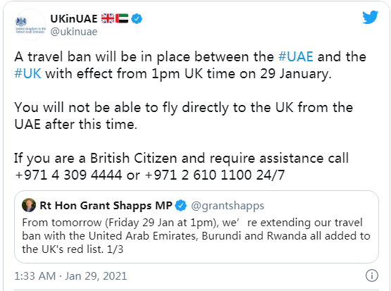 央视|阿联酋和英国之间将实行旅行禁令