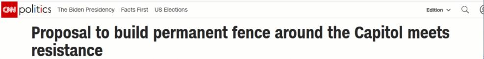 美国会警察局代理局长建议：在国会大厦周围设永久性围栏