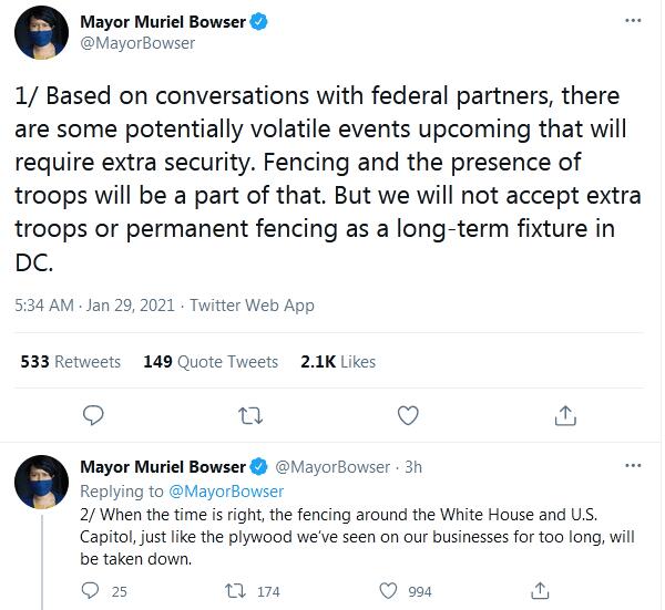 华盛顿特区市长穆里尔•鲍泽 推特截图