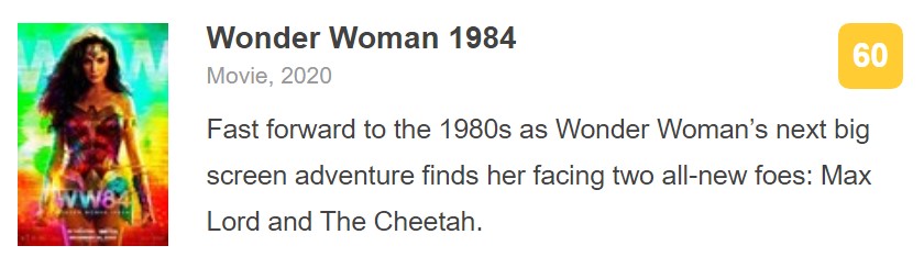 《神奇女侠1984》成DC宇宙评分最低电影