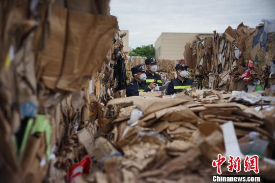 资料图：上海外高桥港区海关退运废纸板。赵方逍 摄